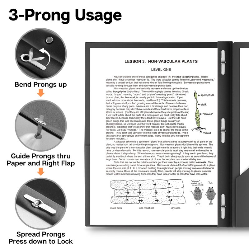 Dunwell Plastic Folders with 3 Prongs, (2 Pack, Black), 2-Pocket Folders with Fasteners, Durable Acid-Free Poly for Long Term Use, Includes Labels - Image 4